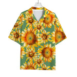 Sage Watercolor Sunflower Pattern Print Rayon Hawaiian Shirt