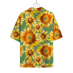 Sage Watercolor Sunflower Pattern Print Rayon Hawaiian Shirt