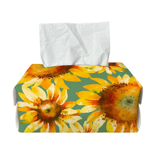 Sage Watercolor Sunflower Pattern Print Rectangle Tissue Box Cover