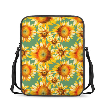 Sage Watercolor Sunflower Pattern Print Rectangular Crossbody Bag