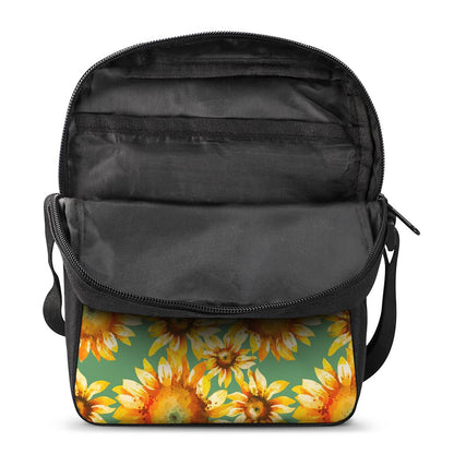 Sage Watercolor Sunflower Pattern Print Rectangular Crossbody Bag