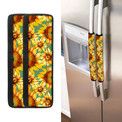 Sage Watercolor Sunflower Pattern Print Refrigerator Handle Covers