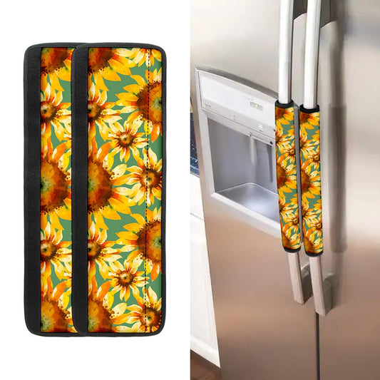 Sage Watercolor Sunflower Pattern Print Refrigerator Handle Covers