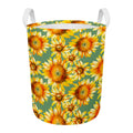 Sage Watercolor Sunflower Pattern Print Round Laundry Basket
