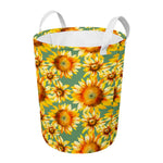 Sage Watercolor Sunflower Pattern Print Round Laundry Basket