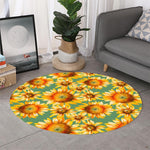 Sage Watercolor Sunflower Pattern Print Round Rug