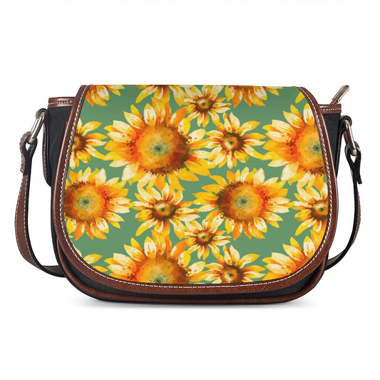 Sage Watercolor Sunflower Pattern Print Saddle Bag