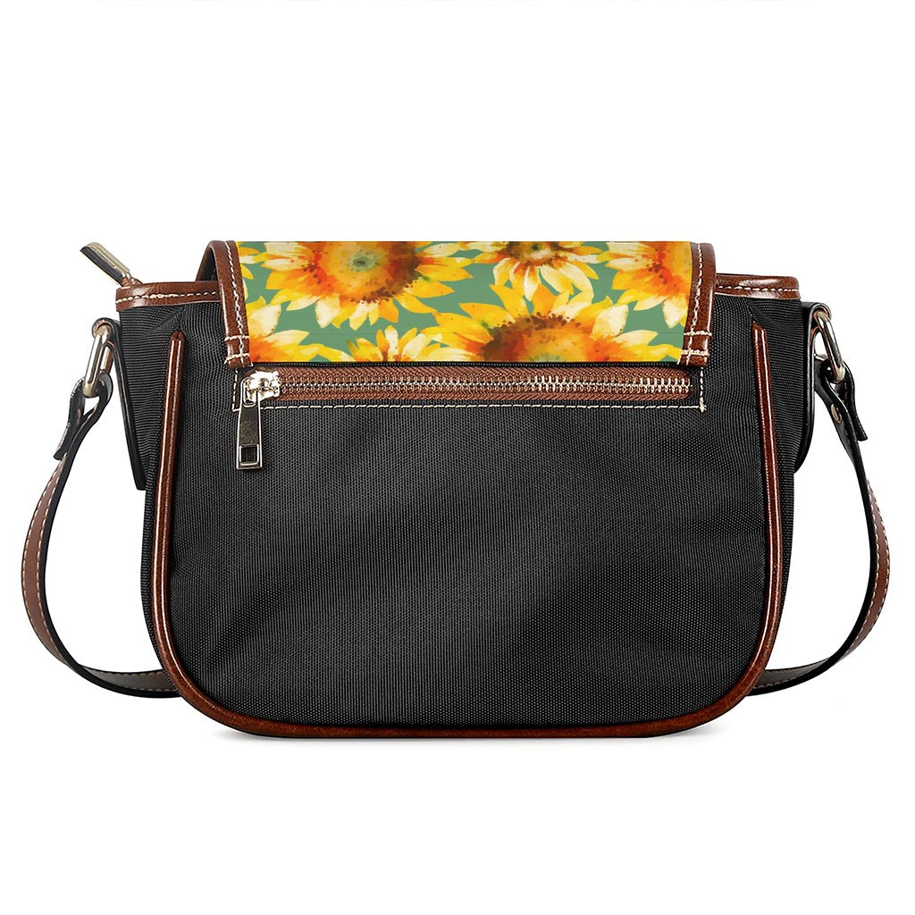 Sage Watercolor Sunflower Pattern Print Saddle Bag