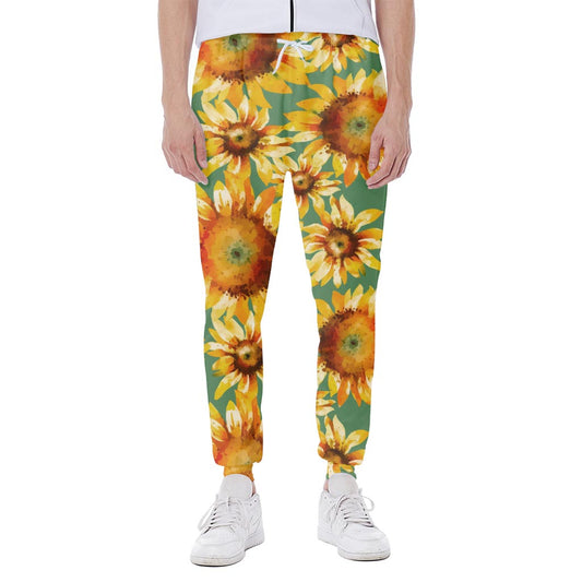 Sage Watercolor Sunflower Pattern Print Scuba Joggers