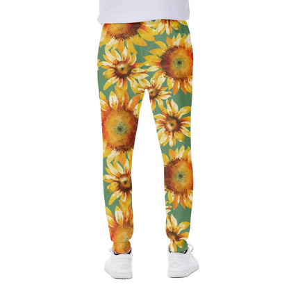 Sage Watercolor Sunflower Pattern Print Scuba Joggers