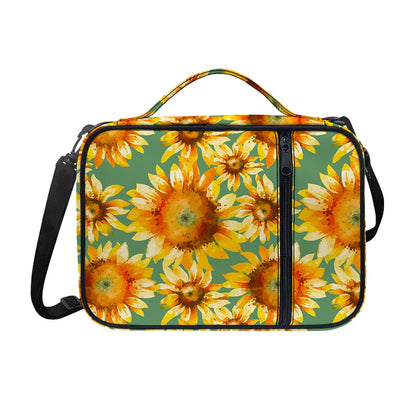 Sage Watercolor Sunflower Pattern Print Shoulder Strap Bible Bag