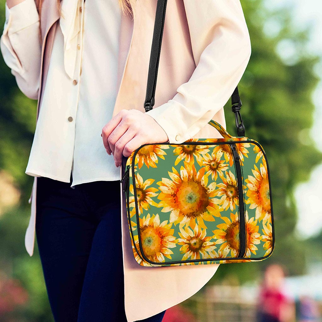 Sage Watercolor Sunflower Pattern Print Shoulder Strap Bible Bag