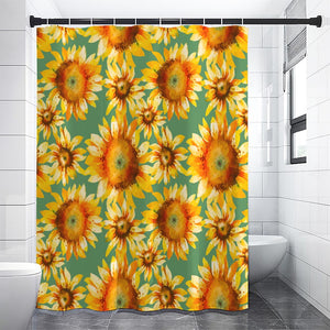 Sage Watercolor Sunflower Pattern Print Shower Curtain