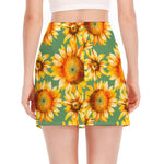 Sage Watercolor Sunflower Pattern Print Side Slit Mini Skirt