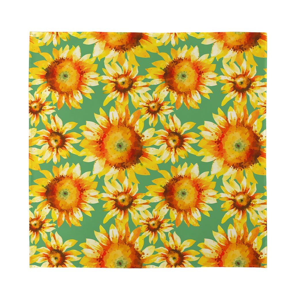 Sage Watercolor Sunflower Pattern Print Silk Bandana
