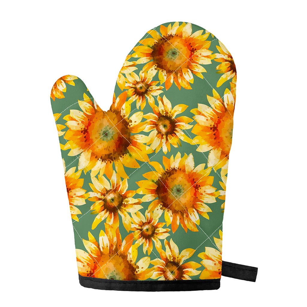 Sage Watercolor Sunflower Pattern Print Single Oven Mitt