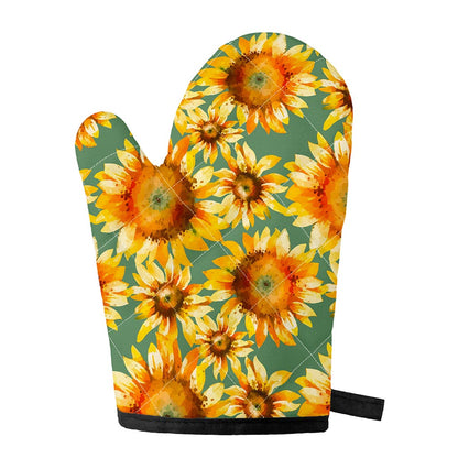 Sage Watercolor Sunflower Pattern Print Single Oven Mitt