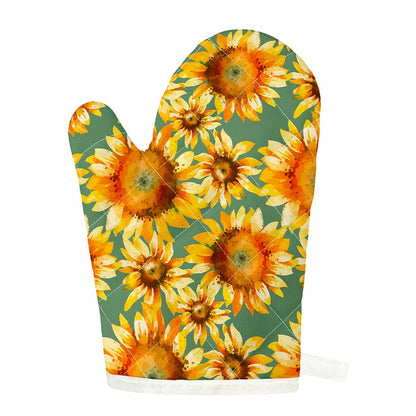 Sage Watercolor Sunflower Pattern Print Single Oven Mitt