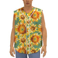 Sage Watercolor Sunflower Pattern Print Sleeveless Baseball Jersey