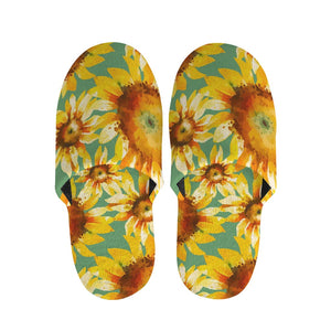 Sage Watercolor Sunflower Pattern Print Slippers