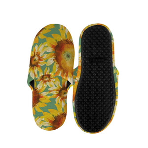Sage Watercolor Sunflower Pattern Print Slippers