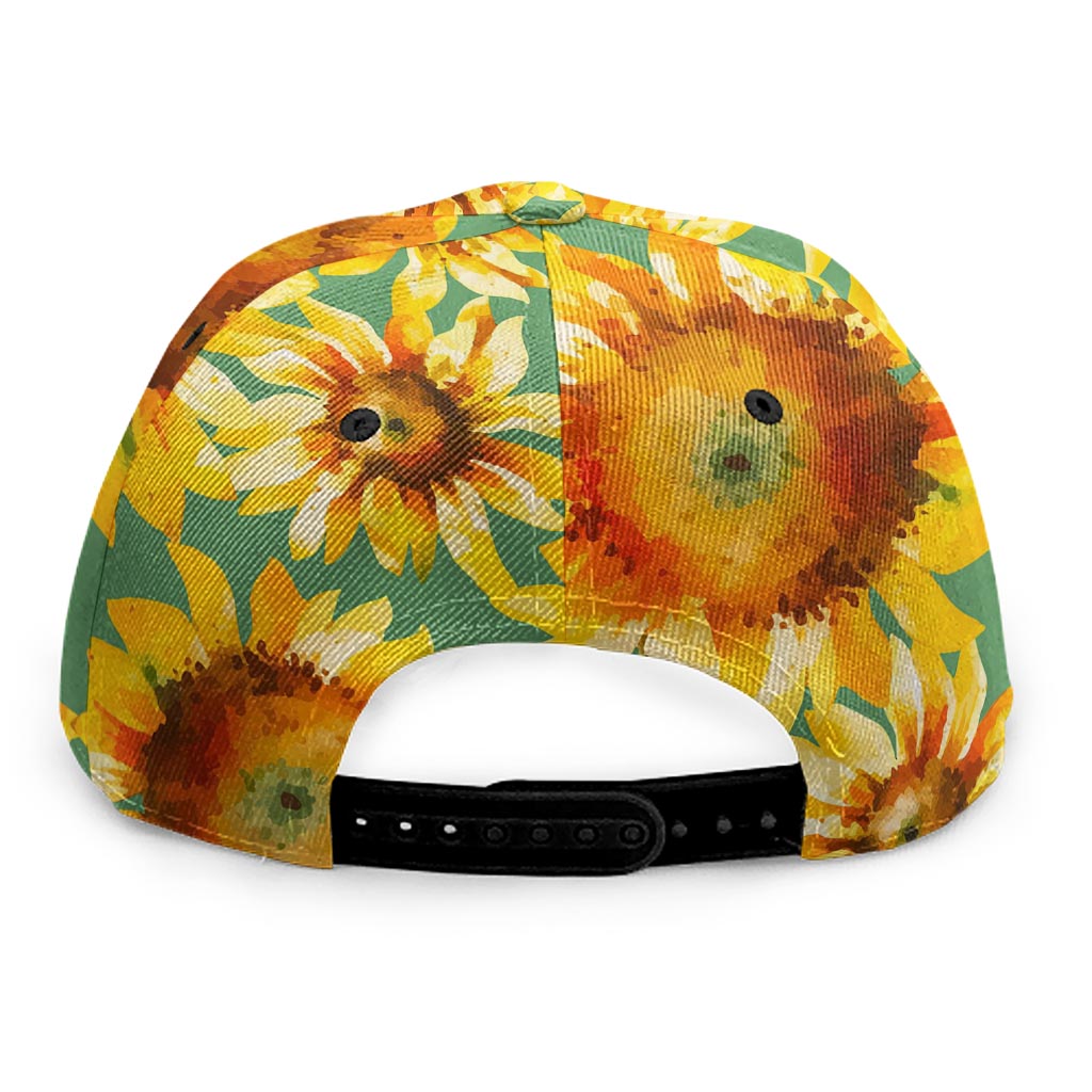 Sage Watercolor Sunflower Pattern Print Snapback Cap