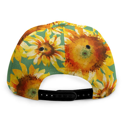 Sage Watercolor Sunflower Pattern Print Snapback Cap