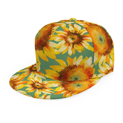 Sage Watercolor Sunflower Pattern Print Snapback Cap