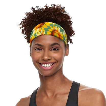 Sage Watercolor Sunflower Pattern Print Sports Headband