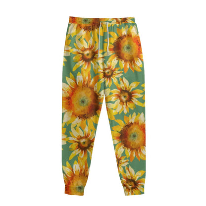 Sage Watercolor Sunflower Pattern Print Sweatpants