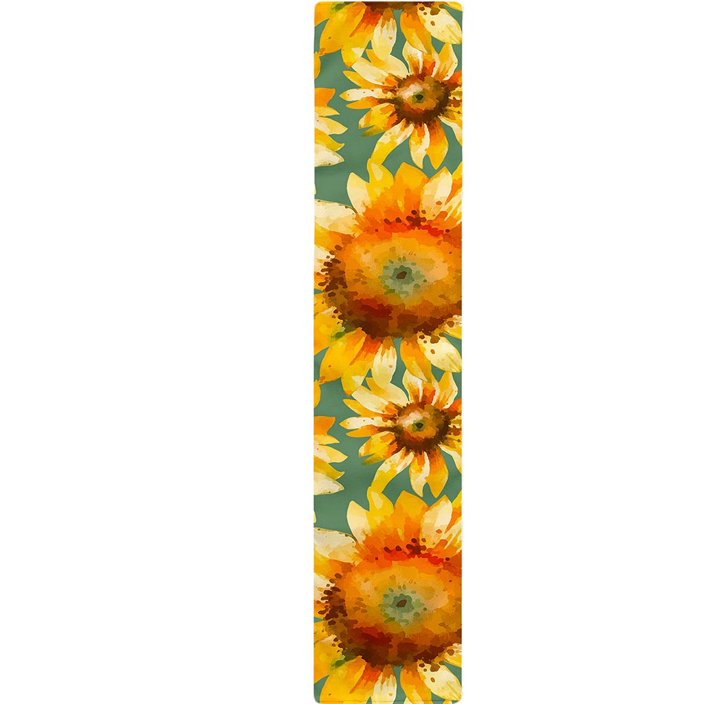 Sage Watercolor Sunflower Pattern Print Table Runner