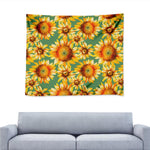 Sage Watercolor Sunflower Pattern Print Tapestry