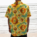 Sage Watercolor Sunflower Pattern Print Textured Short Sleeve Shirt