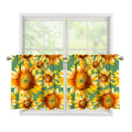Sage Watercolor Sunflower Pattern Print Tier Curtains