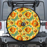 Sage Watercolor Sunflower Pattern Print Tire Cover With Camera Hole