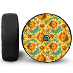 Sage Watercolor Sunflower Pattern Print Tire Cover With Camera Hole