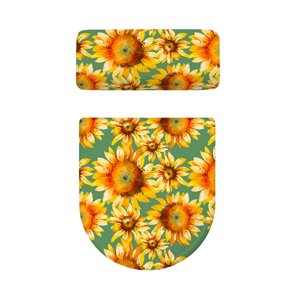 Sage Watercolor Sunflower Pattern Print Toilet Lid And Tank Cover Set