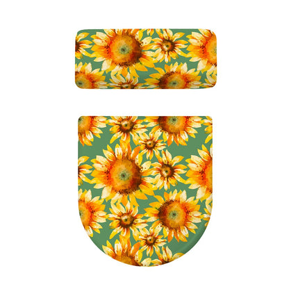 Sage Watercolor Sunflower Pattern Print Toilet Lid And Tank Cover Set