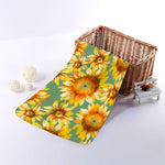 Sage Watercolor Sunflower Pattern Print Towel
