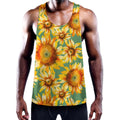 Sage Watercolor Sunflower Pattern Print Men's Workout Tank Top