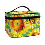Sage Watercolor Sunflower Pattern Print Travel Makeup Bag
