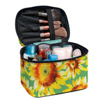 Sage Watercolor Sunflower Pattern Print Travel Makeup Bag