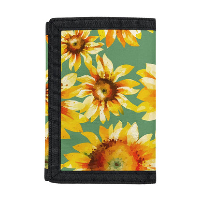 Sage Watercolor Sunflower Pattern Print Trifold Wallet