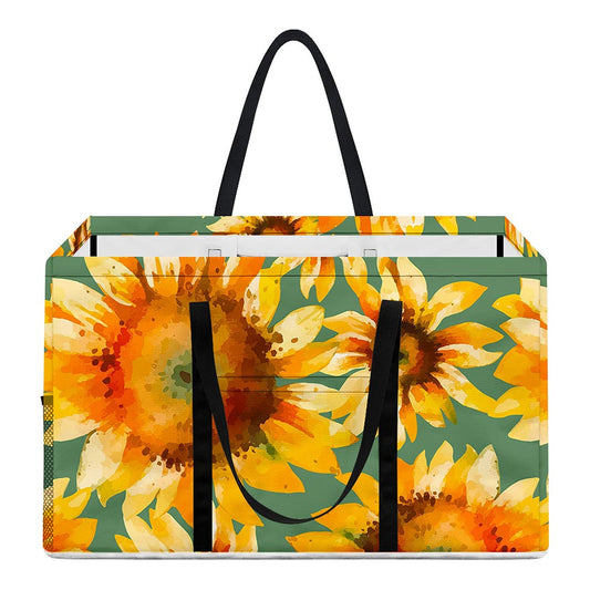 Sage Watercolor Sunflower Pattern Print Utility Tote Bag