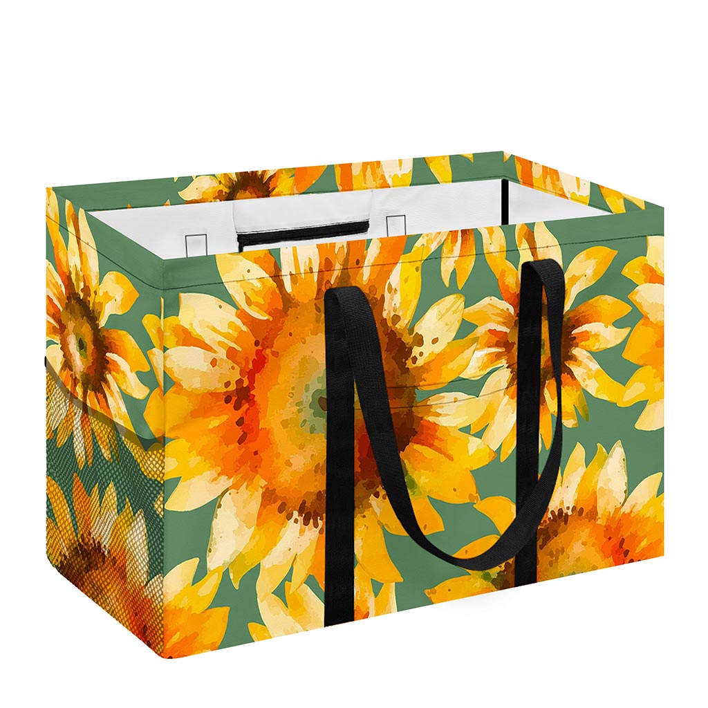Sage Watercolor Sunflower Pattern Print Utility Tote Bag