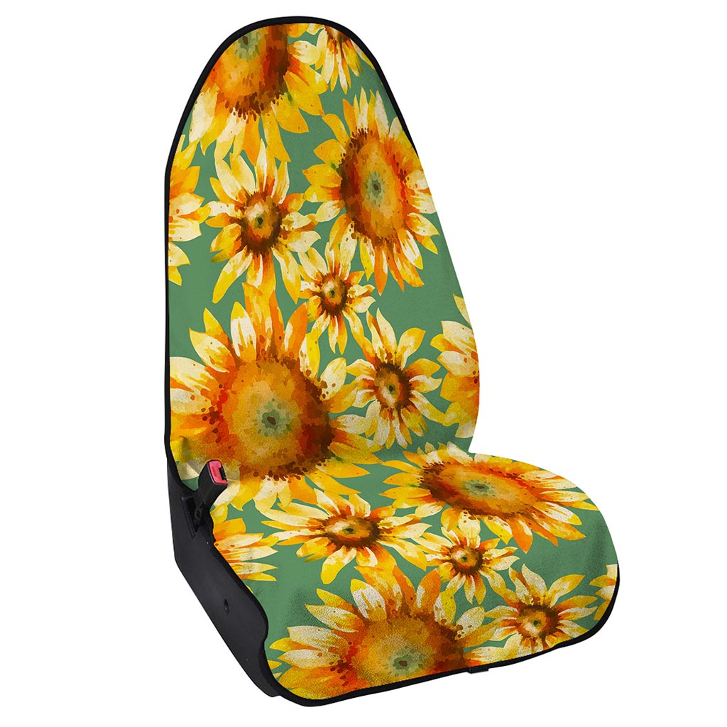 Sage Watercolor Sunflower Pattern Print Waterproof Car Seat Cover