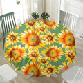 Sage Watercolor Sunflower Pattern Print Waterproof Round Tablecloth
