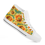 Sage Watercolor Sunflower Pattern Print White High Top Sneakers