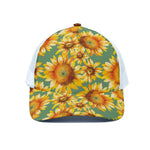 Sage Watercolor Sunflower Pattern Print White Mesh Trucker Cap