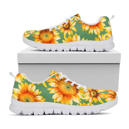 Sage Watercolor Sunflower Pattern Print White Running Shoes